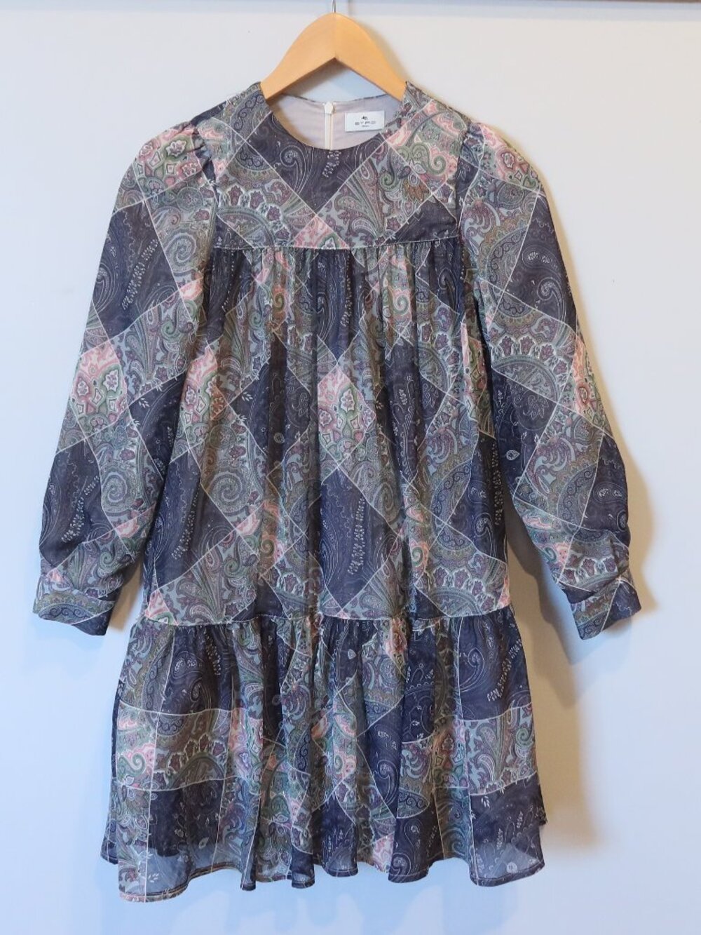 ETRO girls patchwork print dress grey pink paisley 10 formal event holiday lux